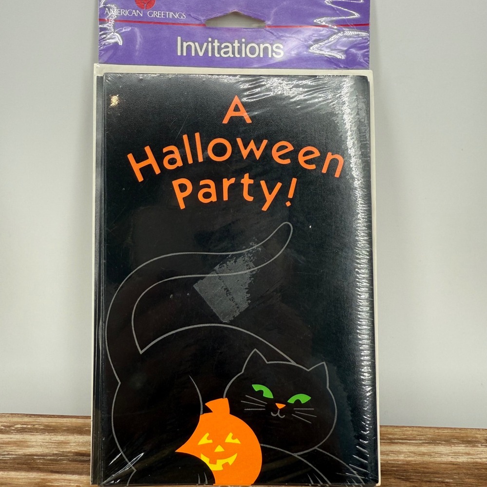 NEW Vintage Halloween Invitations Cat Pumpkin 8 Cards & Envelopes